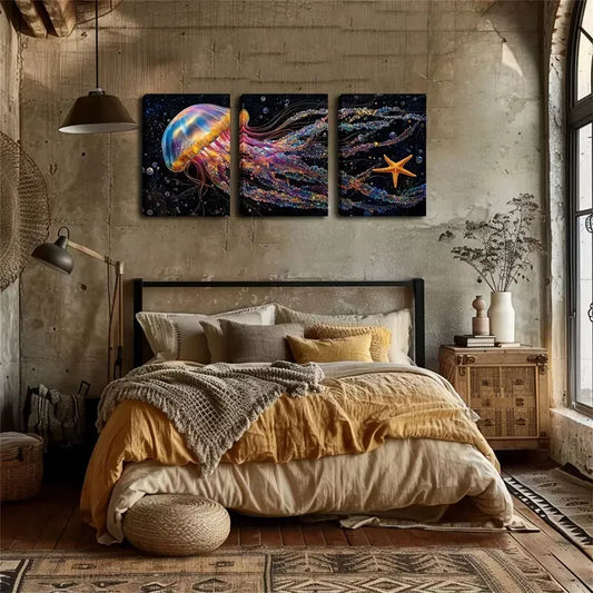 3pcs Colorful Sea Creatures Design Wall Art Set Canvas Framed 40x60cm - High Quality Print 100% Australian Made Wall Canvas Ready to Hang