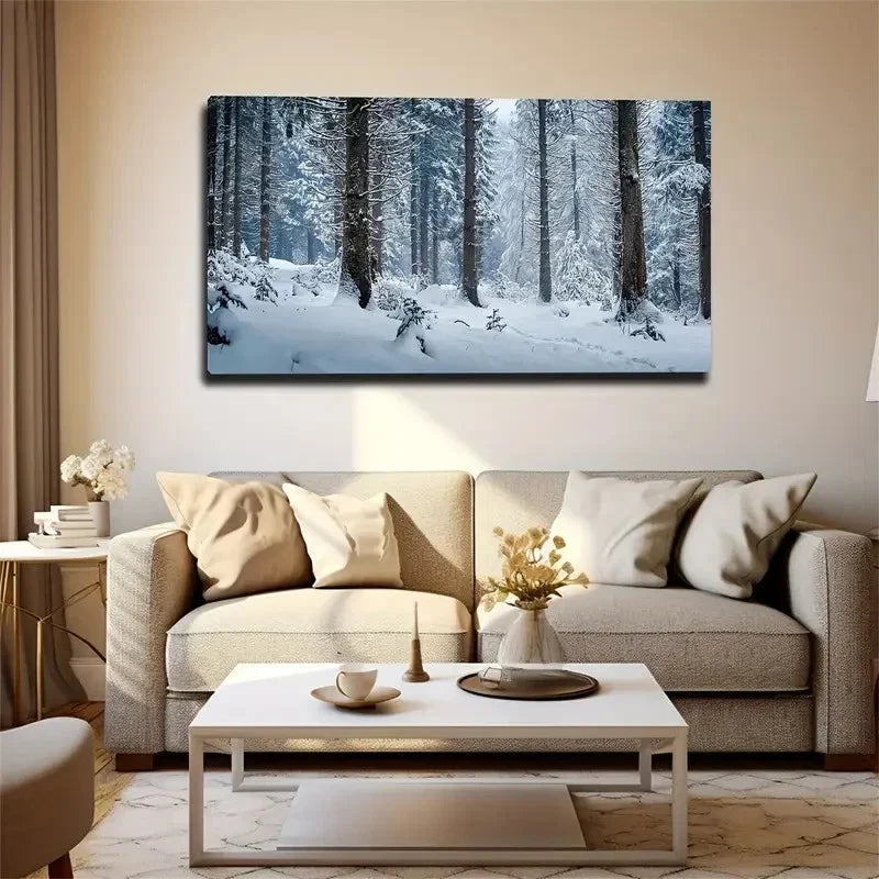 Winter Snowy Forest Wall Art Canvas Office Home Room Framed 120x60cm
