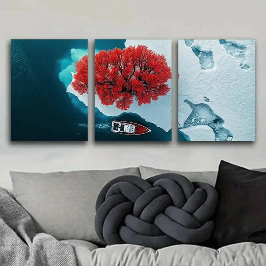 3pcs Coral trees and rivers Metal Print Ready to Hang Art