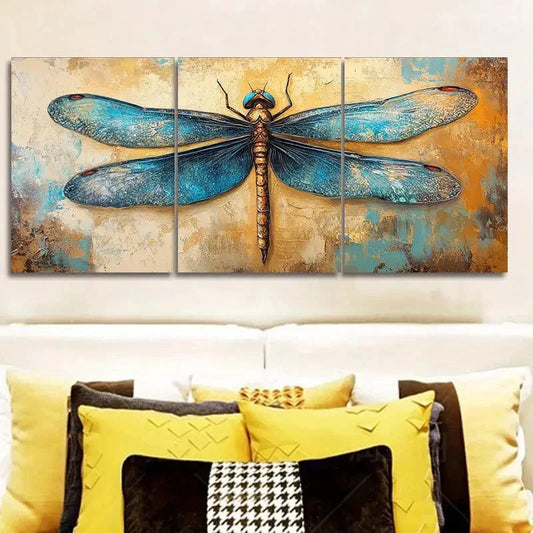 3pcs Blue Dragonfly Wall Art Set Canvas Framed 40x60cm - High Quality Print 100% Australian Made Wall Canvas Ready to Hang