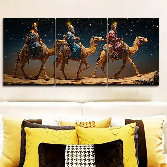 3pcs Three wise men on camels Wall Art Set Canvas Framed 40x60cm - High Quality Print 100% Australian Made Wall Canvas Ready to Hang
