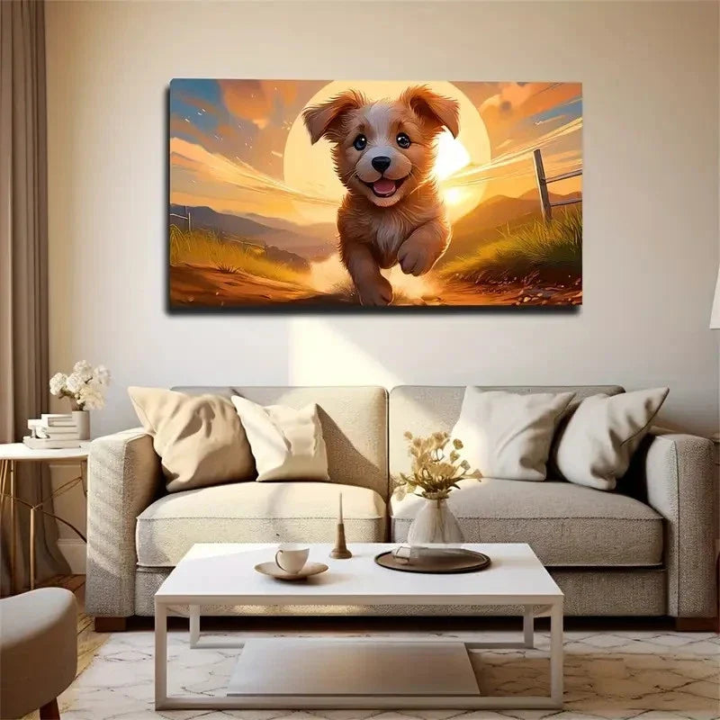 Sunset Running Dog Wall Art Canvas Office Home Room Framed 120x60cm