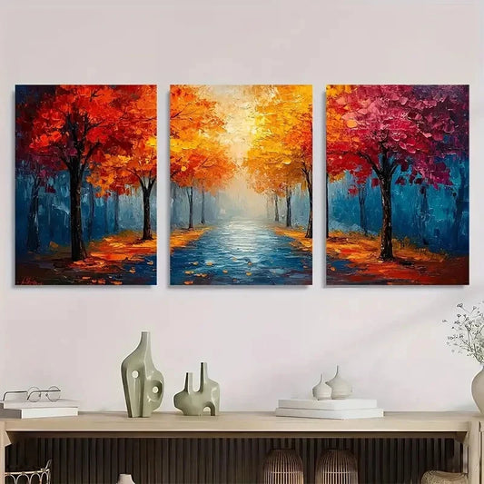 3pcs Colorful Autumn Trail Abstract Painting Metal Print Ready to Hang Art
