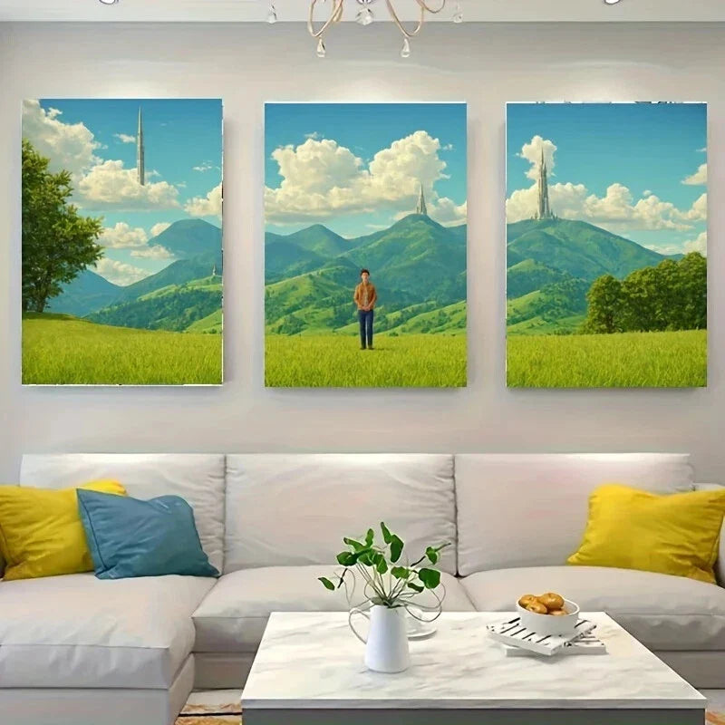 3pcs A for Man Standing on Grass Black Simple Metal Print Ready to Hang Art
