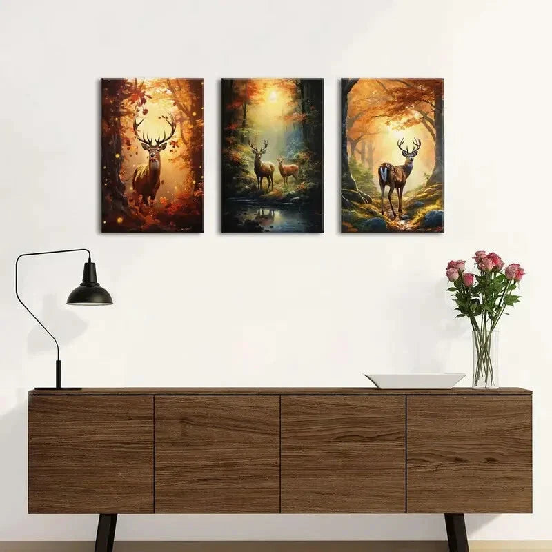 3pcs Autumn Nature Landscape Metal Print Ready to Hang Art