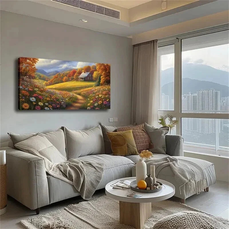 Serene Country Vibrant Flowers Wall Art Canvas Office Home Room Framed 120x60cm