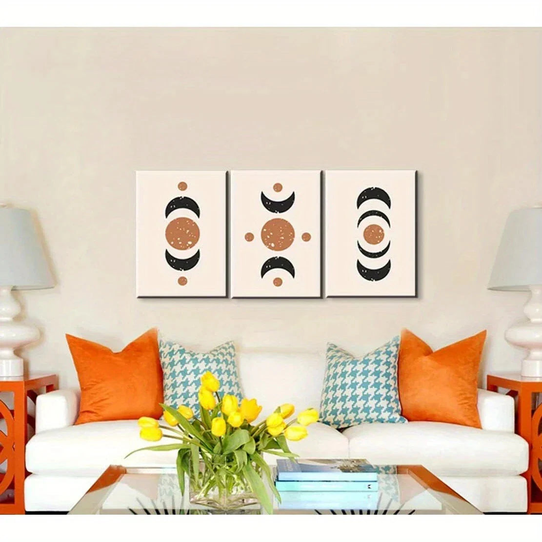 3pcs Abstract Geometric Mid Modern Metal Print Ready to Hang Art