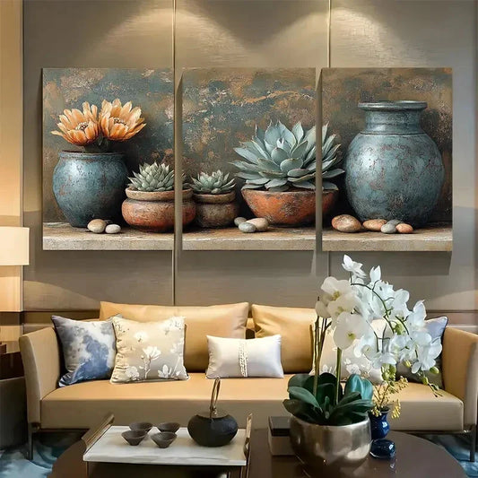 3pcs Southwest Cactus and Pottery Design Metal Print Ready to Hang Art