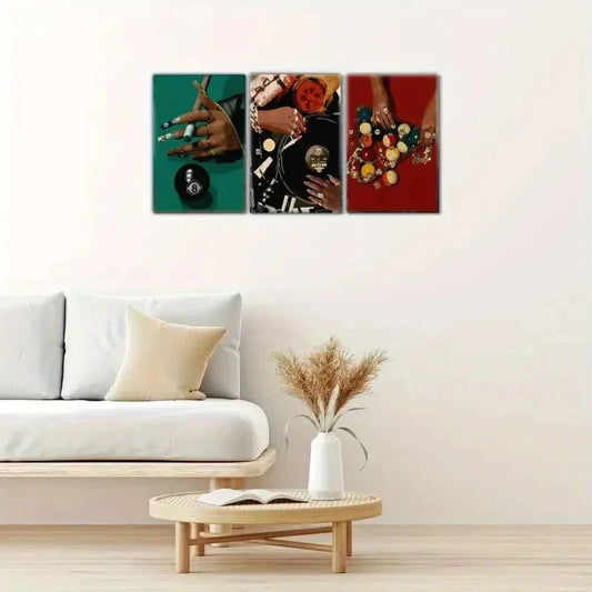 3pcs 8 Ball Art Snooker Art Black Girl Fashion Art Metal Print Ready to Hang Art
