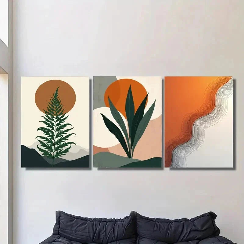3pcs Geometric & Nature-Inspired Designs Metal Print Ready to Hang Art