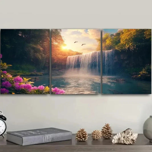 3pcs Scenic Waterfall Mountain Landscape Metal Print Ready to Hang Art