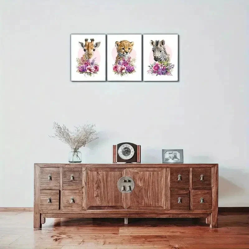 3pcs Modern Giraffe Leopard Zebra Animal Art Metal Print Ready to Hang Art