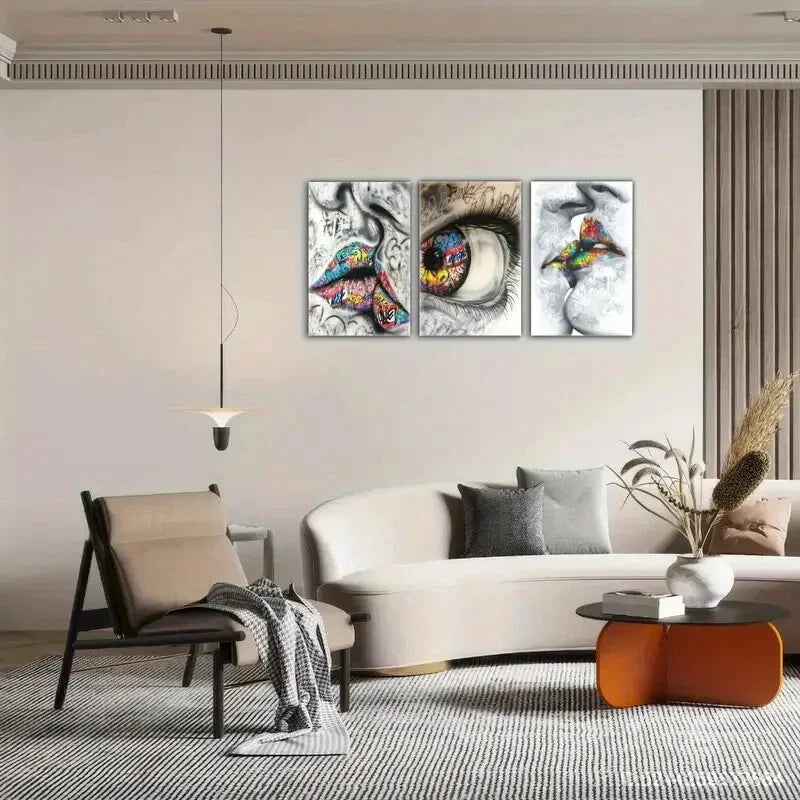 3pcs Vibrant Graffiti Kiss Art Print Bold Metal Print Ready to Hang Art