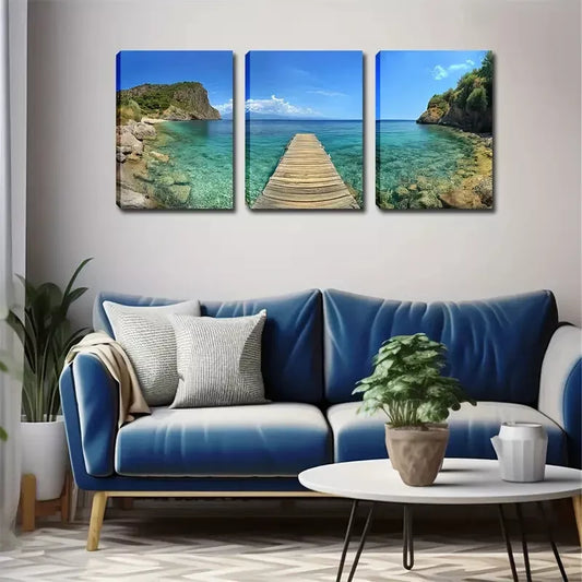 3pcs Coastal Landscape Triptych Wall Art Set Canvas Framed 40x60cm - High Quality Print 100% Australian Made Wall Canvas Ready to Hang