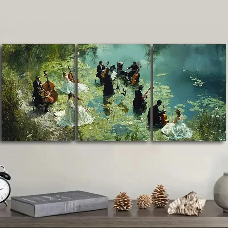 3pcs Concert by the lake (4) Wall Art Set Canvas Framed 40x60cm - High Quality Print 100% Australian Made Wall Canvas Ready to Hang