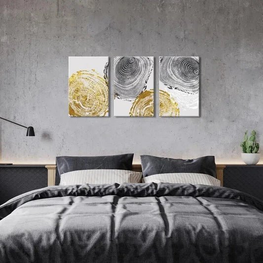 3pcs Abstract Black and Golden Metal Print Ready to Hang Art