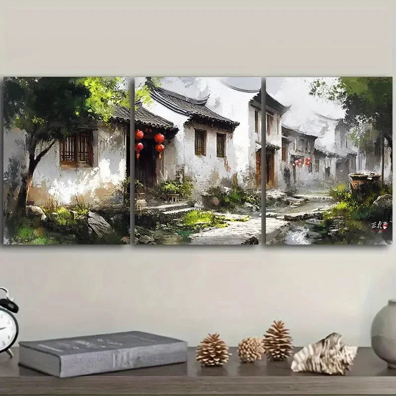 3pcs Jiangnan water town Wall Art Set Canvas Framed 40x60cm - High Quality Print 100% Australian Made Wall Canvas Ready to Hang