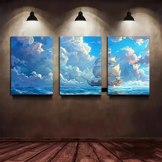 3pcs Mysterious Sail in The Sea Canvas Framed 40x60cm - High Quality Print 100% Australian Made Wall Canvas Ready to Hang