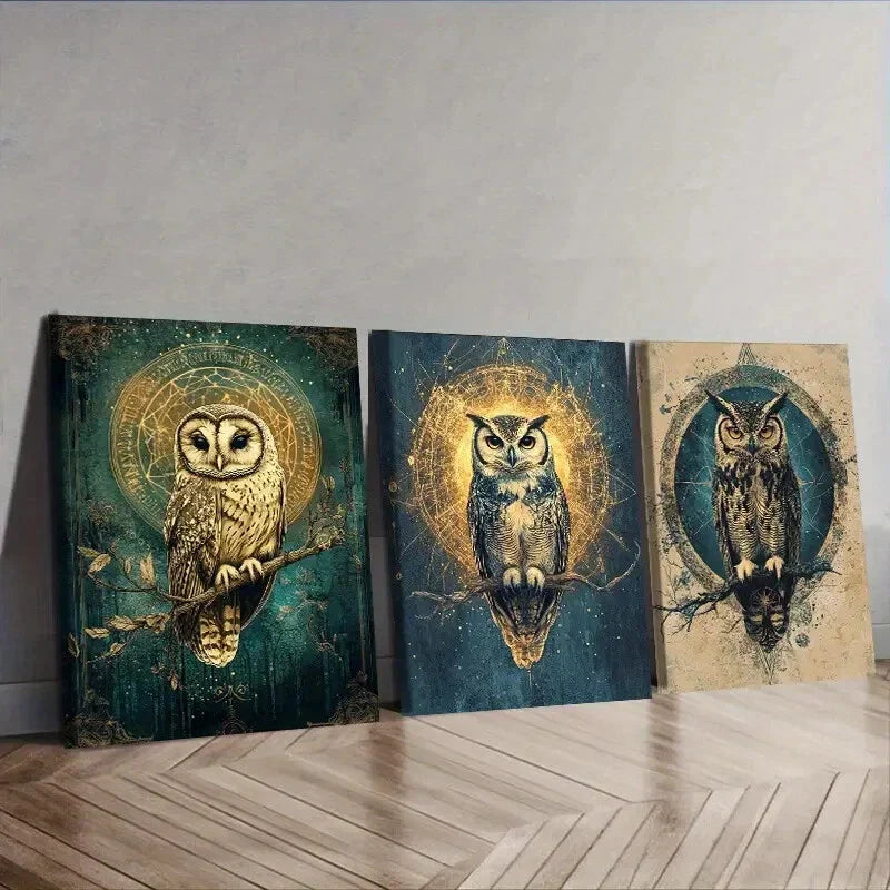 3pcs Classic Modern Owl Wall Art Set Canvas Framed 40x60cm - High Quality Print 100% Australian Made Wall Canvas Ready to Hang