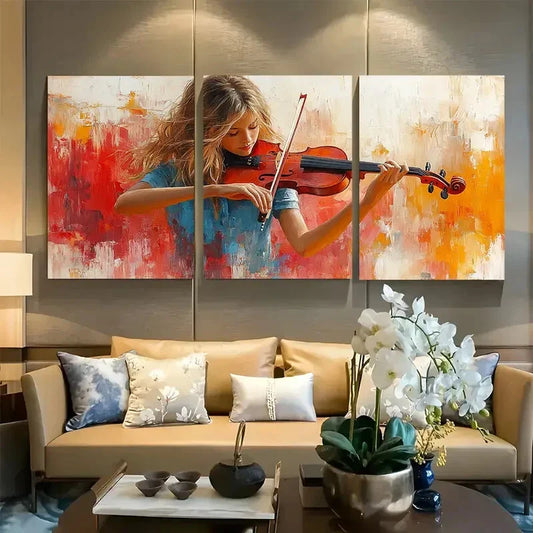 3pcs Girl Playing Violin Violinists Passion Metal Print Ready to Hang Art