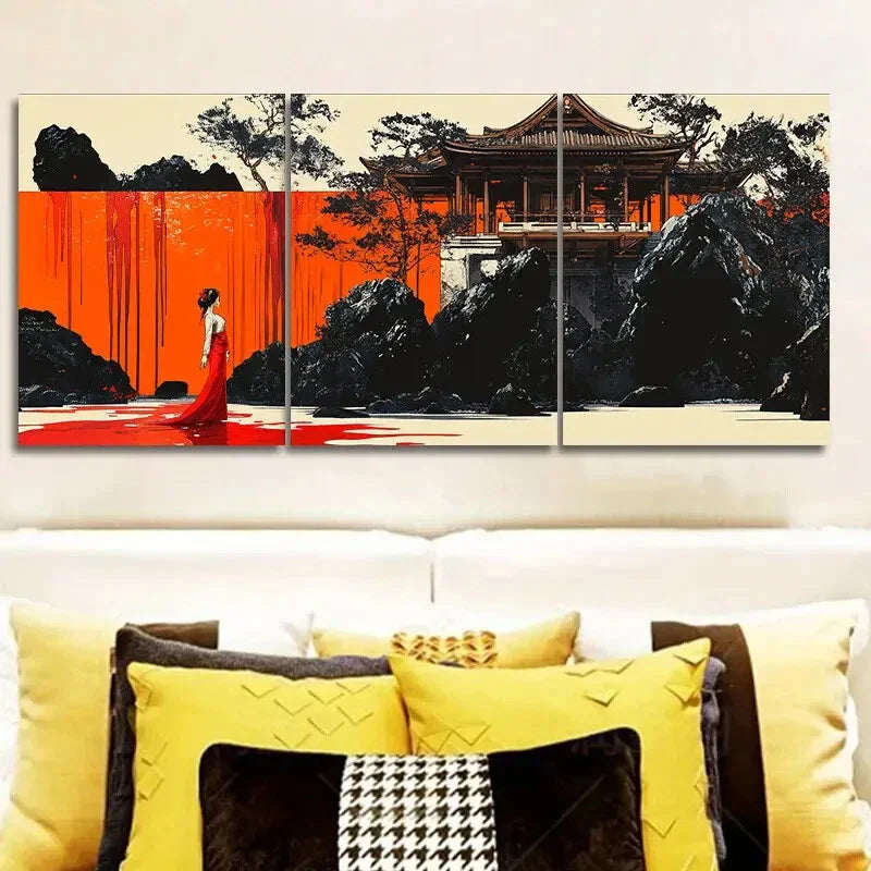 3pcs Ancient buildings, Art Painting Metal Print Ready to Hang Art