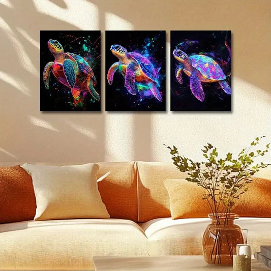 3pcs Colorful Turtle Design Metal Print Ready to Hang Art