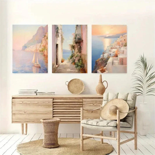 3pcs European Coastal Creative Print Pink Pastel Metal Print Ready to Hang Art