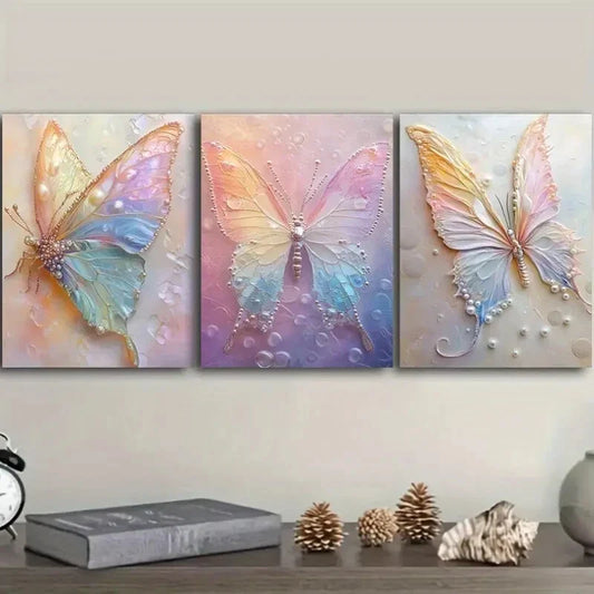 3pcs Featuring A Shimmering Butterfly Design Metal Print Ready to Hang Art