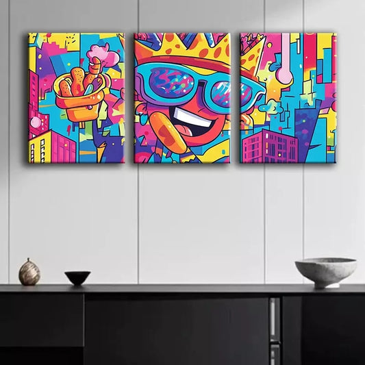 3pcs Featuring Lively Cartoon Design Wall Art Set Canvas Framed 40x60cm - High Quality Print 100% Australian Made Wall Canvas Ready to Hang