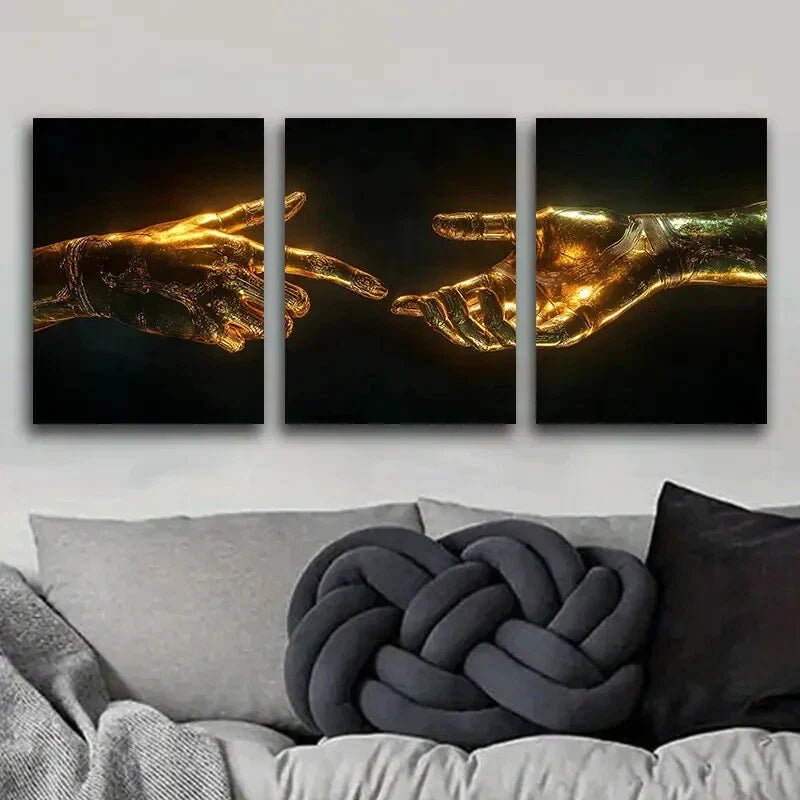 3pcs Featuring a Mechanical Hand Design Metal Print Ready to Hang Art