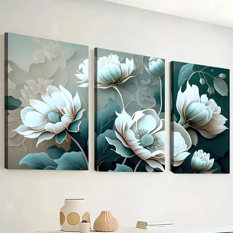 3pcs Featuring Abstract Floral Stunning Print Wall Art Set Canvas Framed 40x60cm - High Quality Print 100% Australian Made Wall Canvas Ready to Hang