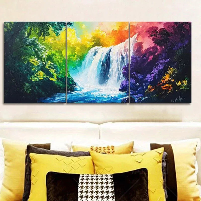 3pcs A Waterfall In The Forest Nature Wall Art Set Canvas Framed 40x60cm - High Quality Print 100% Australian Made Wall Canvas Ready to Hang