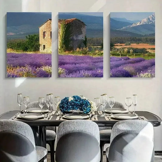 3pcs Lavender Flower Filed Mountain Canvas Framed 40x60cm - High Quality Print 100% Australian Made Wall Canvas Ready to Hang