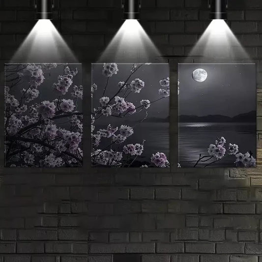 3pcs Floral Bliss by the Lake & Moon View Wall Art Set Canvas Framed 40x60cm - High Quality Print 100% Australian Made Wall Canvas Ready to Hang