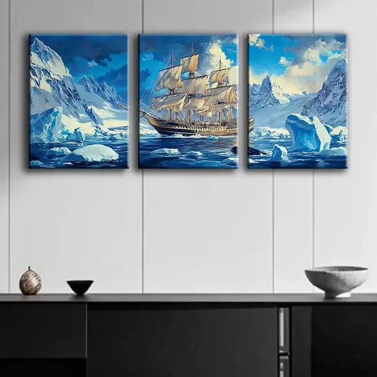 3pcs Glacier Sailboat Canvas Framed 40x60cm - High Quality Print 100% Australian Made Wall Canvas Ready to Hang