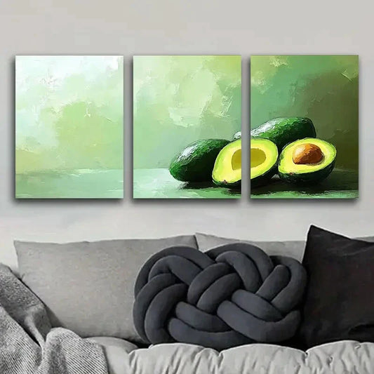 3pcs Illustration of avocado Metal Print Ready to Hang Art