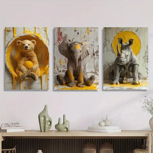 3pcs Wild Animal Posters, Cute Animals Wall Art Set Canvas Framed 40x60cm - High Quality Print 100% Australian Made Wall Canvas Ready to Hang