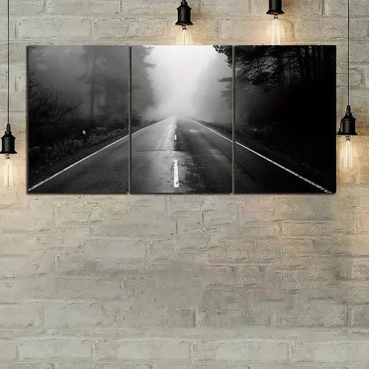 3pcs Photo of An Empty Road in The Forest Canvas Framed 40x60cm - High Quality Print 100% Australian Made Wall Canvas Ready to Hang