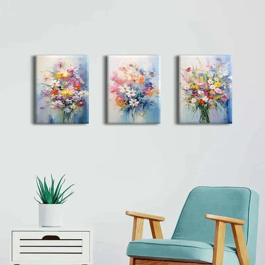 3pcs Vibrant Abstract Wildflower Metal Print Ready to Hang Art