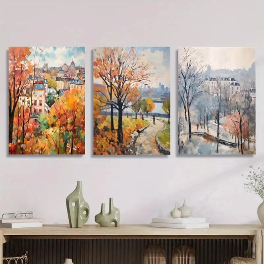 3pcs ,Autumn city park painting Kalemegdan Park Metal Print Ready to Hang Art