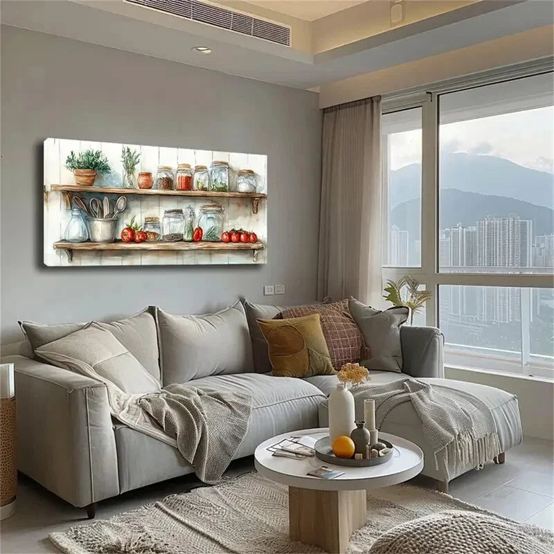 Shelves & Fresh Herbs Décor Wall Art Canvas Office Home Room Framed 120x60cm