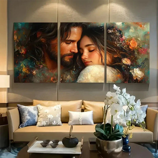 3pcs Romantic Man Embracing Woman Metal Print Ready to Hang Art