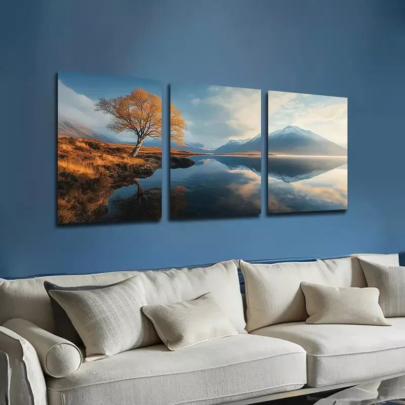 3pcs Featuring Mountains And Lakes Wall Art Set Canvas Framed 40x60cm - High Quality Print 100% Australian Made Wall Canvas Ready to Hang