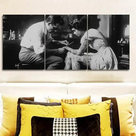 3pcs Classic Modern Tattoo Artist Wall Art Set Canvas Framed 40x60cm - High Quality Print 100% Australian Made Wall Canvas Ready to Hang