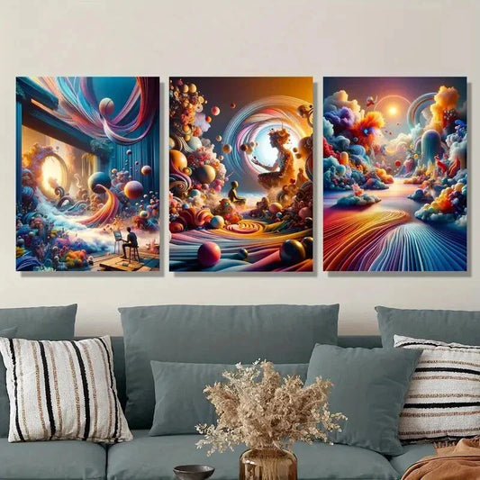 3pcs abstract color pigment fluid Metal Print Ready to Hang Art