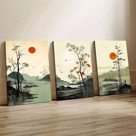 3pcs Abstract Forest Landscape Canvas Framed 40x60cm - High Quality Print 100% Australian Made Wall Canvas Ready to Hang