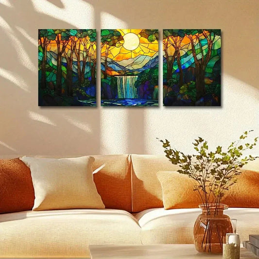 3pcs Setting sun Design Metal Print Ready to Hang Art