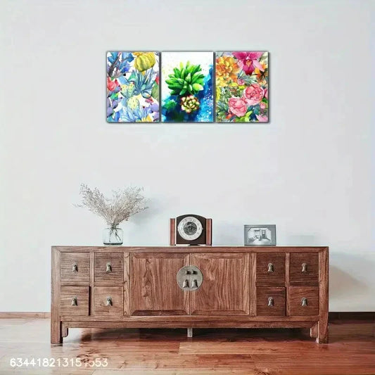 3pcs Vibrant Watercolor Flower Canvas Art Metal Print Ready to Hang Art