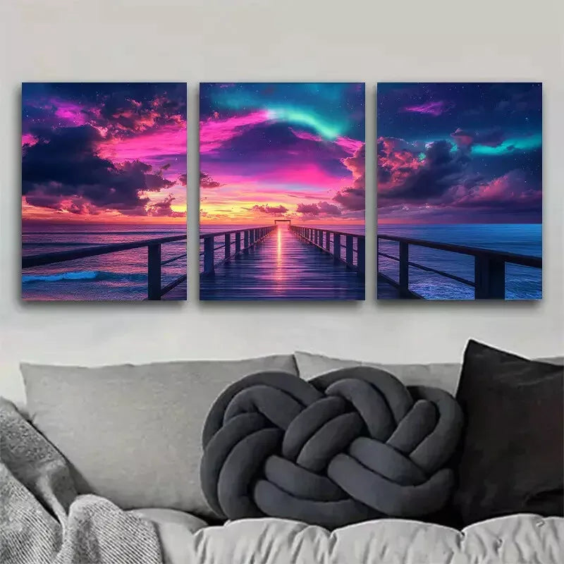 3pcs Colorful Vibrant Aurora Pier Triptych Wall Art Set Canvas Framed 40x60cm - High Quality Print 100% Australian Made Wall Canvas Ready to Hang