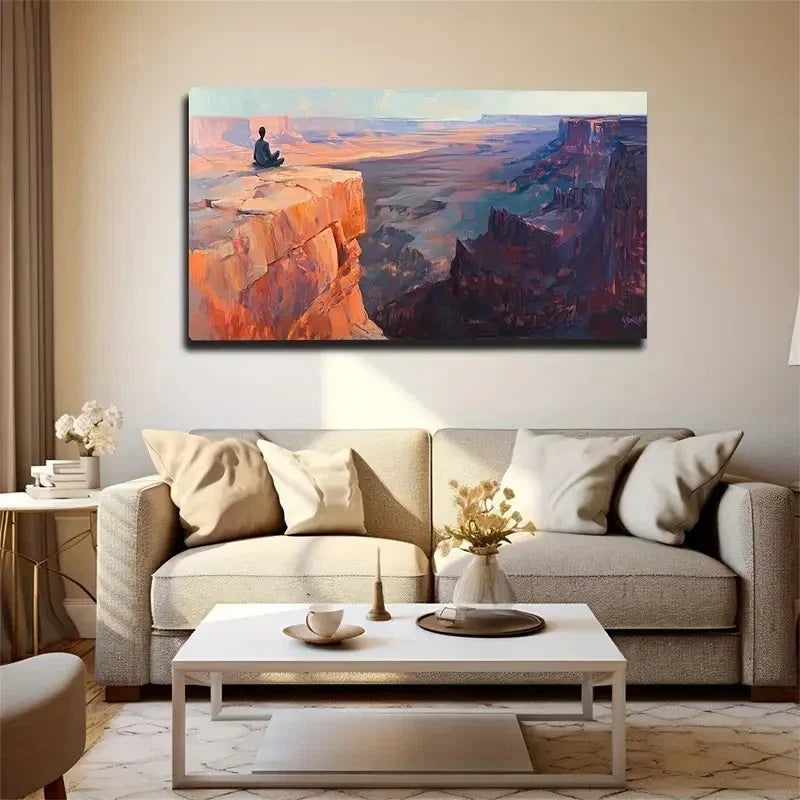Cliff Meditator Nature Wall Art Canvas Office Home Room Framed 120x60cm